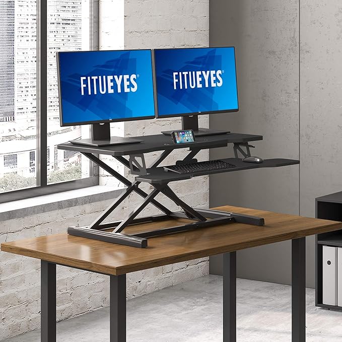 FITUEYES Height Adjustable Standing Desk 36” Wide Sit to Stand Converter Stand - Image 3