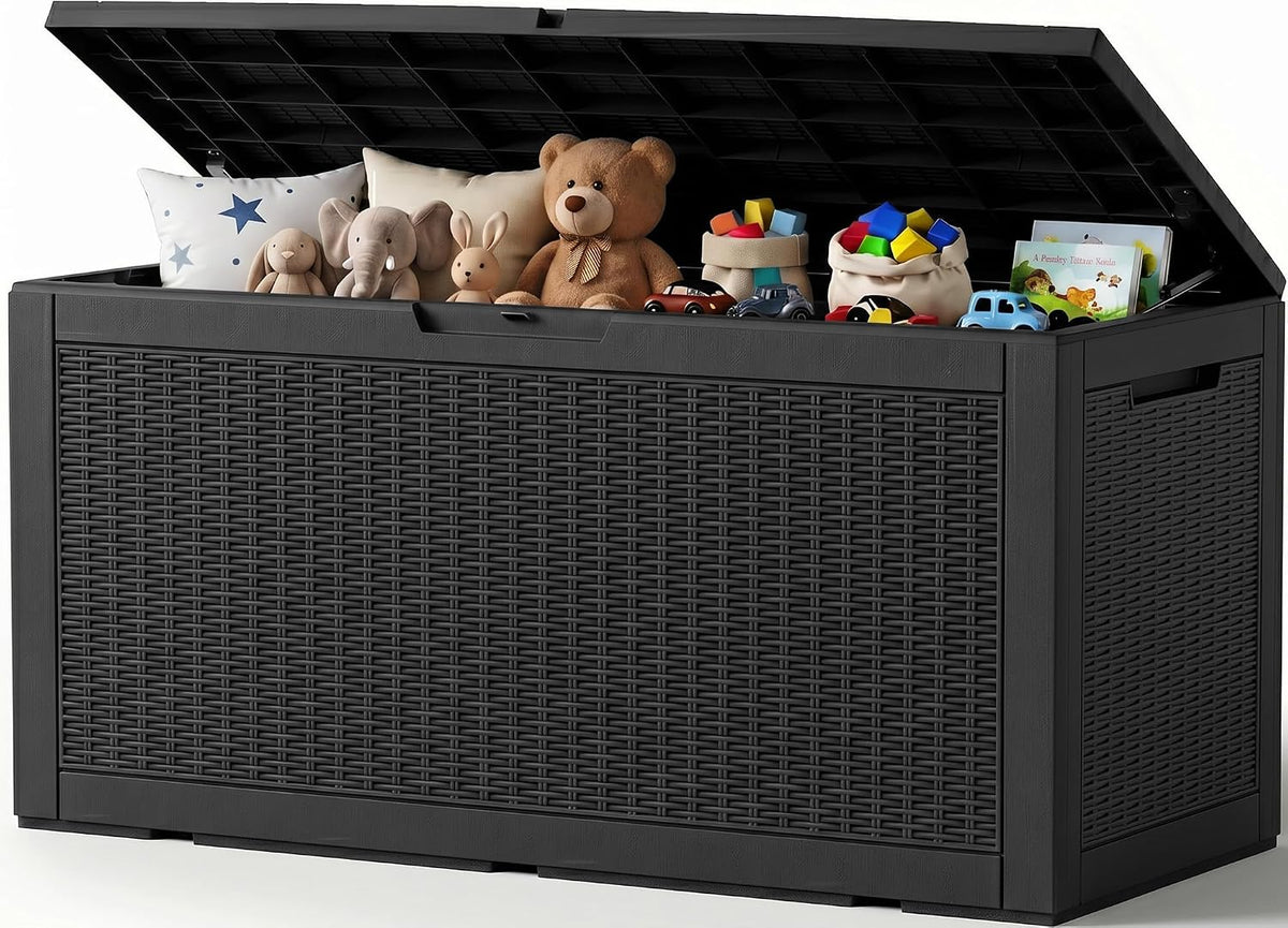 outdoor storage box, 160 gallon waterproof resin deck, main product view