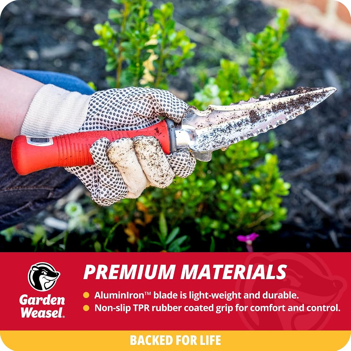 Garden Weasel Multi-Use Transplanter Trowel for Digging Planting Weeding | Heavy duty steel hand tool for transplanting bulbs, cultivating soil, digging holes & removing weeds. Ergonomic grip
