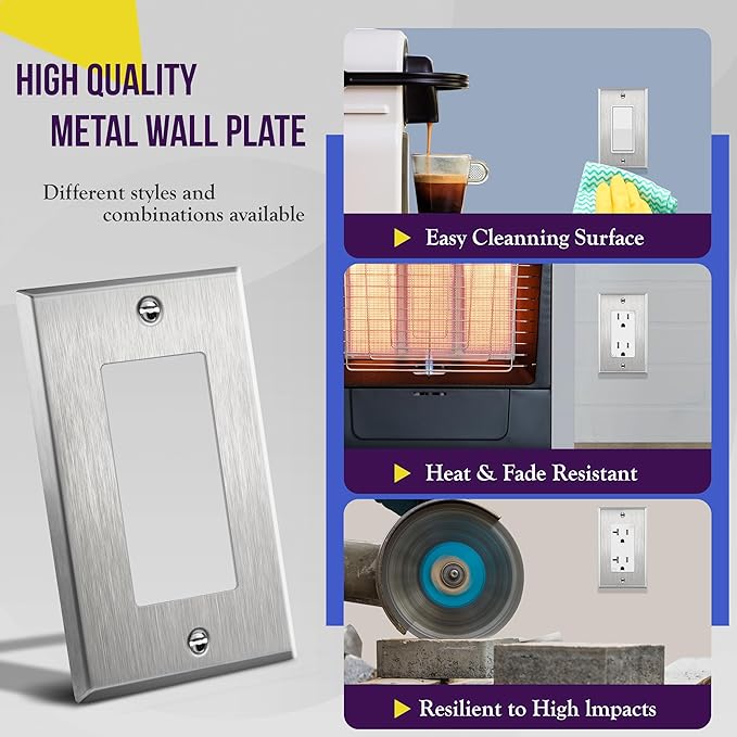 ENERLITES Decorator Switch or Receptacle Outlet Metal Wall Plate, Corrosion - Image 4