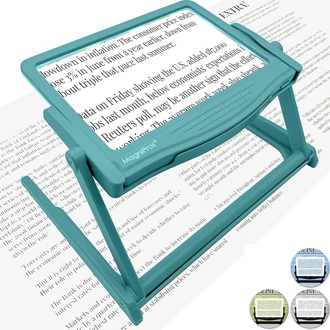 MAGNIPROS 5X Large LED Full Page Magnifying Glass w/Collapsible Hands-Free by MagniPros