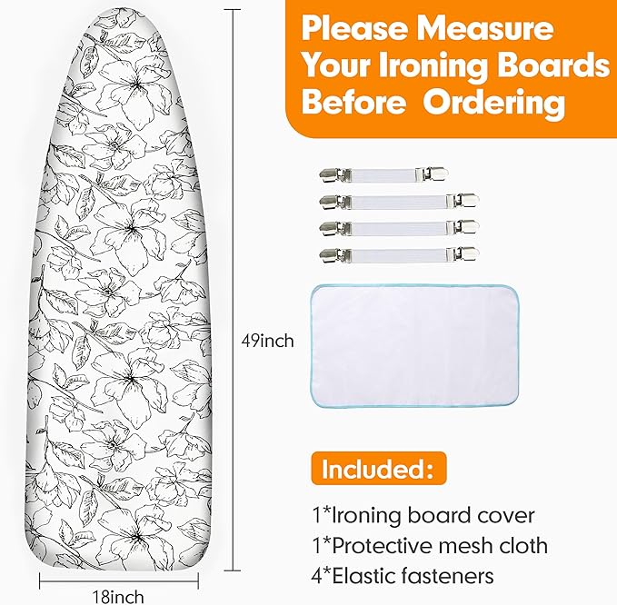 Ironing Board Cover and Pad, 18x49 Extra Wide Thick Iron Padding, Scorch & - Image 6