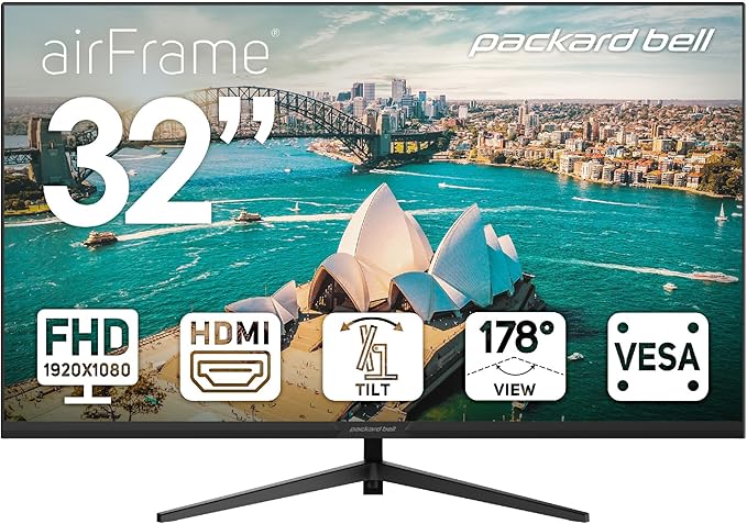 Packard Bell airFrame 32" FHD Monitor, VESA Mount Compatible, Tilt Adjustment by PackardBell