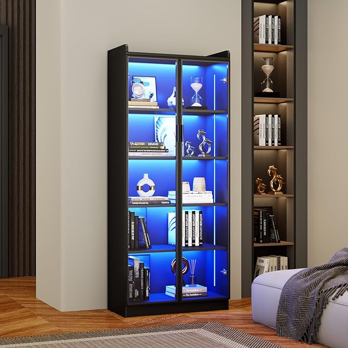 Dystler Display Cabinet with Doors and Adjustable Shelves, 5 Tier Display Case - Image 8