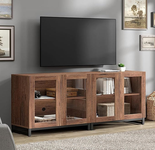 WAMPAT 63 Inch TV Stand with Glass Doors by WAMPAT