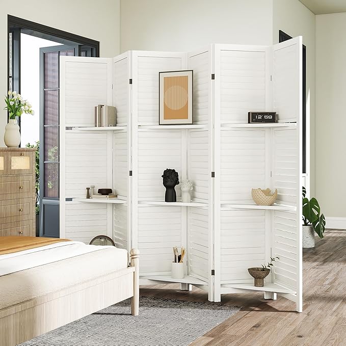 HOMCOM Room Divider, 6 Panel 67" Tall Wood Privacy Screen - Image 8