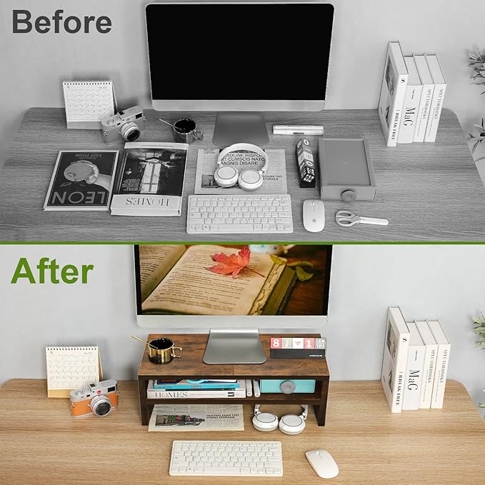 TEAMIX 2 Tier Wooden Monitor Riser Stand, Desktop Stand - Image 7
