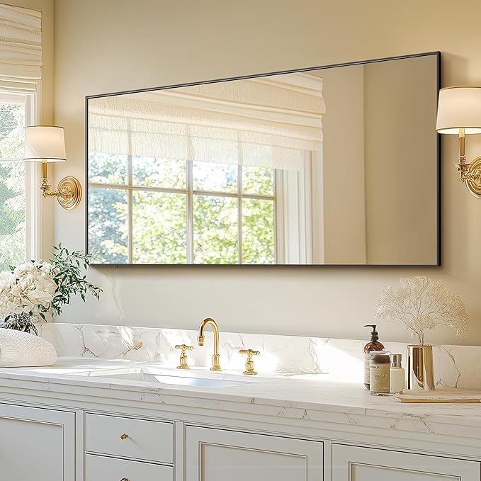 Bathroom Vanity Mirror for Wall, HD Shatterproof Glass, Hangs Horizontally or - Image 2