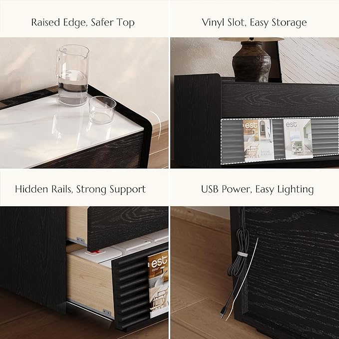 POVISON Fully-Assembled Mid Century Glossy Sintered Stone TV Stand, 78.74" Wood - Image 5