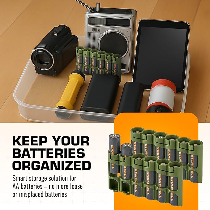 Storacell Slimline AA-6 Battery Storage Caddy and Dispenser, Military Green - Image 3