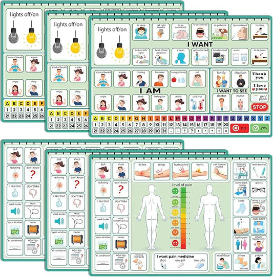 6 Pcs Communication Board for Nonverbal Adults Aphasia Colorful Picture Symbol by Eaasty
