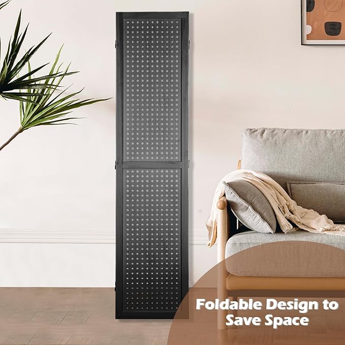ECOMEX 4 Panel Room Divider, 5.6Ft Pegboard Display Wooden Room Divider Folding - Image 8
