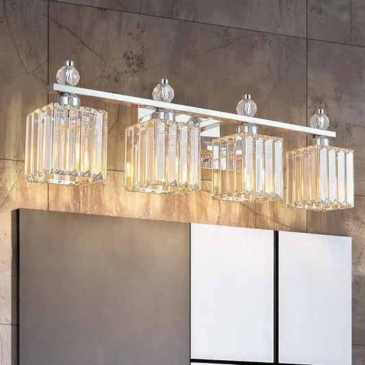FDPBY Vanity Lights 4-Light Modern Crystal Vanity Light Chrome Bathroom Light by FDPBY
