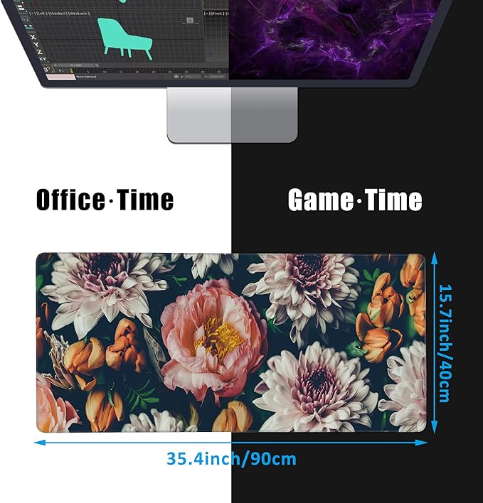 EOBKLAX Vintage Beautiful Flowers Desk Mat, Large Gaming Mouse Pad, Non-Slip - Image 2