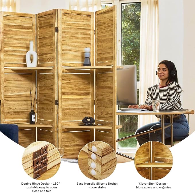 Partition Room Dividers, 67 * 51inch Folding Wood Privacy Screen - Image 2