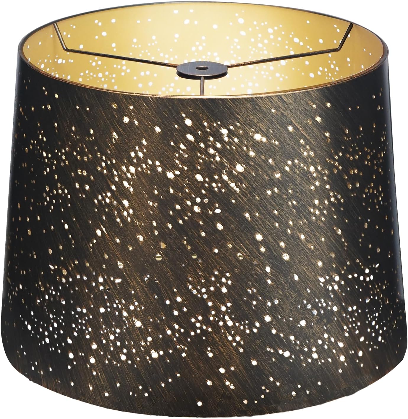 Etched Starlight Metal Lamp Shade Replacement for Table Floor Lamps | Drum Lampshade 12" Top x 14" Bottom x 10" High, Antique Bronze Exterior Gold Interior, Spider Fitter