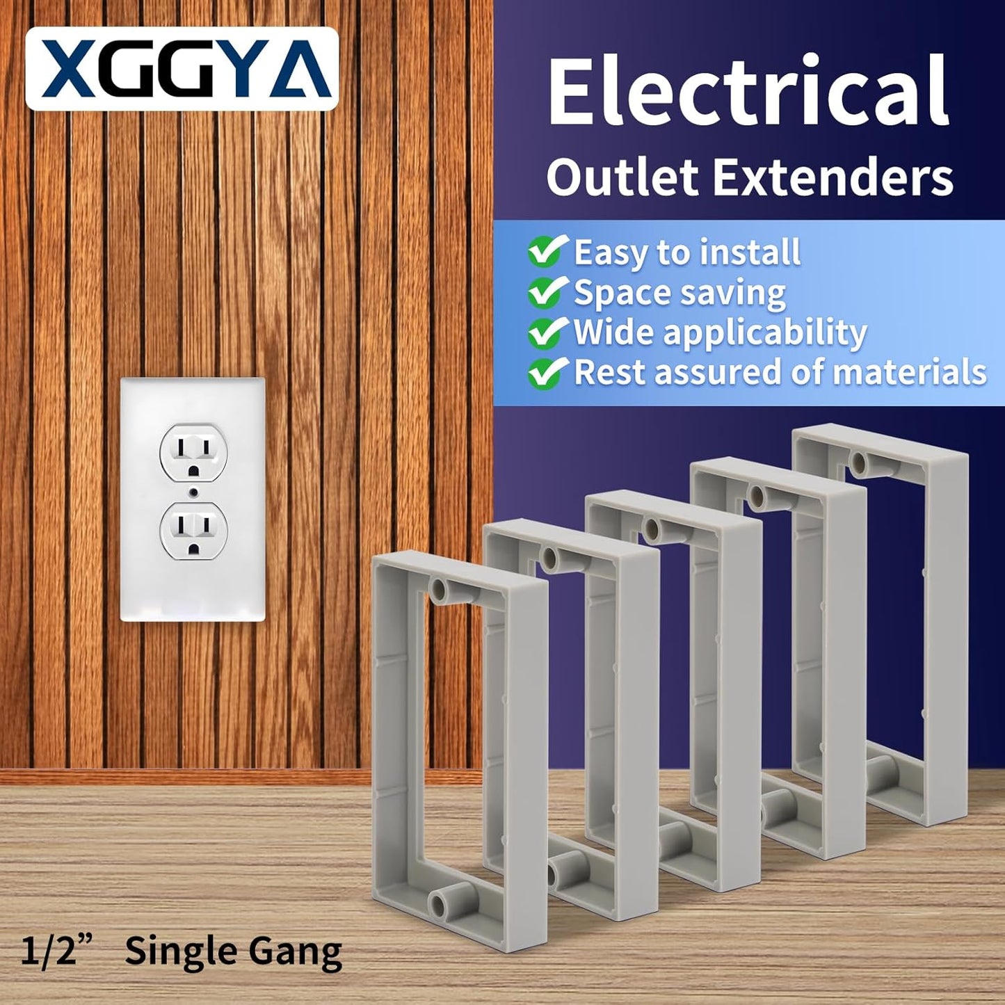 Single Gang Receptacle Outlet Box Extenders 1/2",Gray,Pack of 4 | Electric Outlet Extender Box With 8 screws; Receptacle Extender for Electric Box and Electric Outlet Switches.