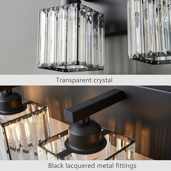 FDPBY Modern Bathroom Vanity Light 2-Lights Black Crystal Bathroom Wall Light - Image 6