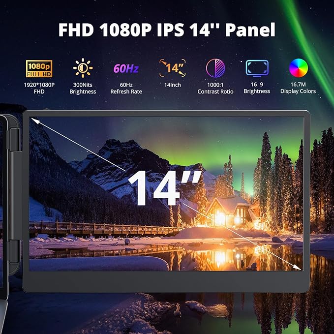Laptop Screen Extender, FHD 1080P IPS 14" Laptop Monitor Extender, Plug and - Image 3
