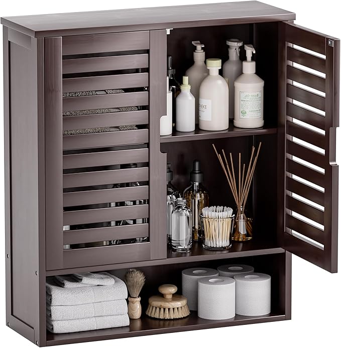 SMIBUY Bathroom Cabinet Wall Mounted, Bamboo Over-The-Toilet Storage Organizer by SMIBUY