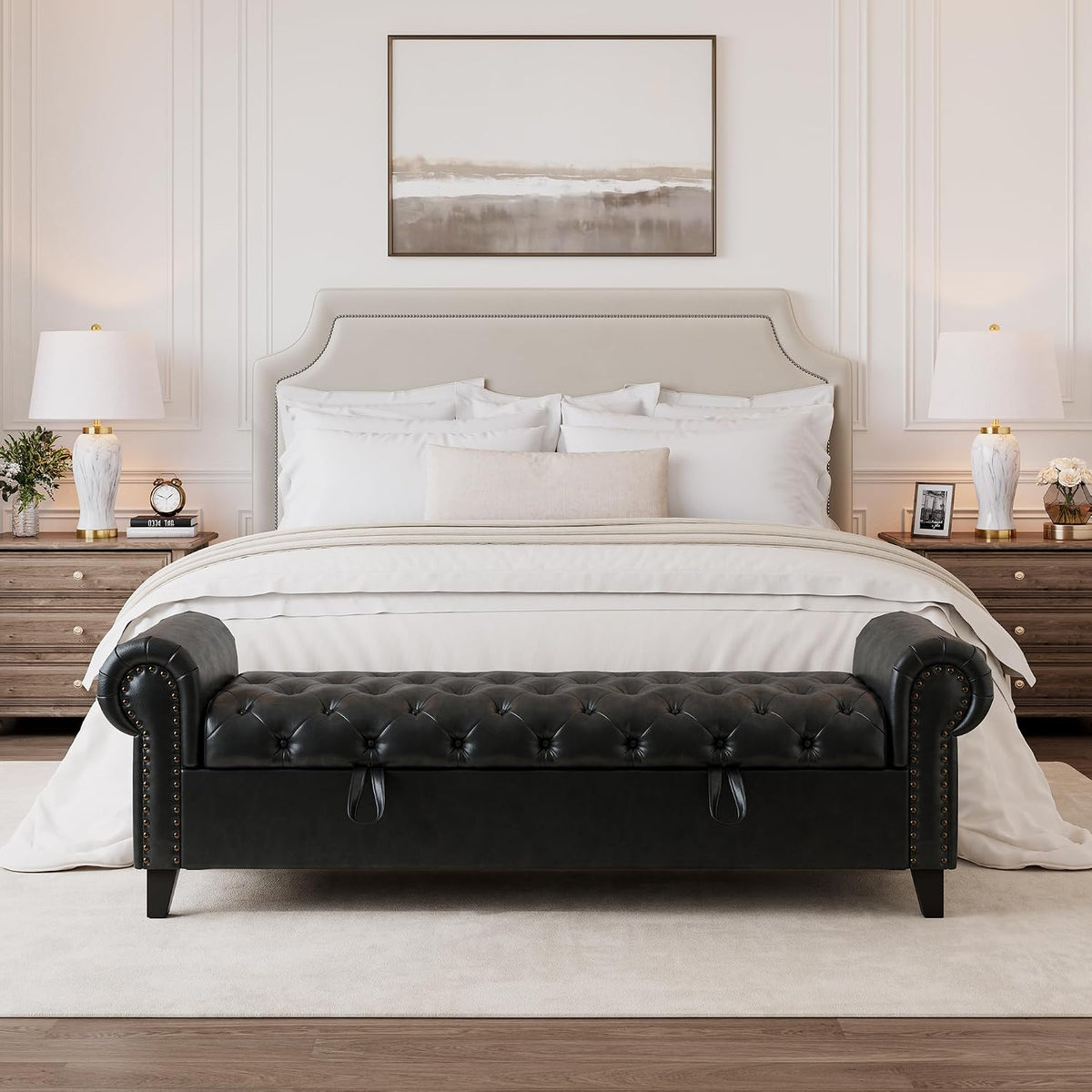 67 inch faux leather storage bench with rolled, main product view