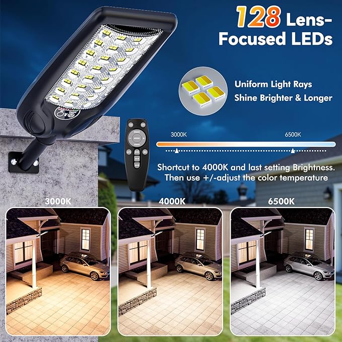 MMKT Solar Street Lights Outdoor, 3 Color Warm White LED Dusk to Dawn IP65 - Image 2