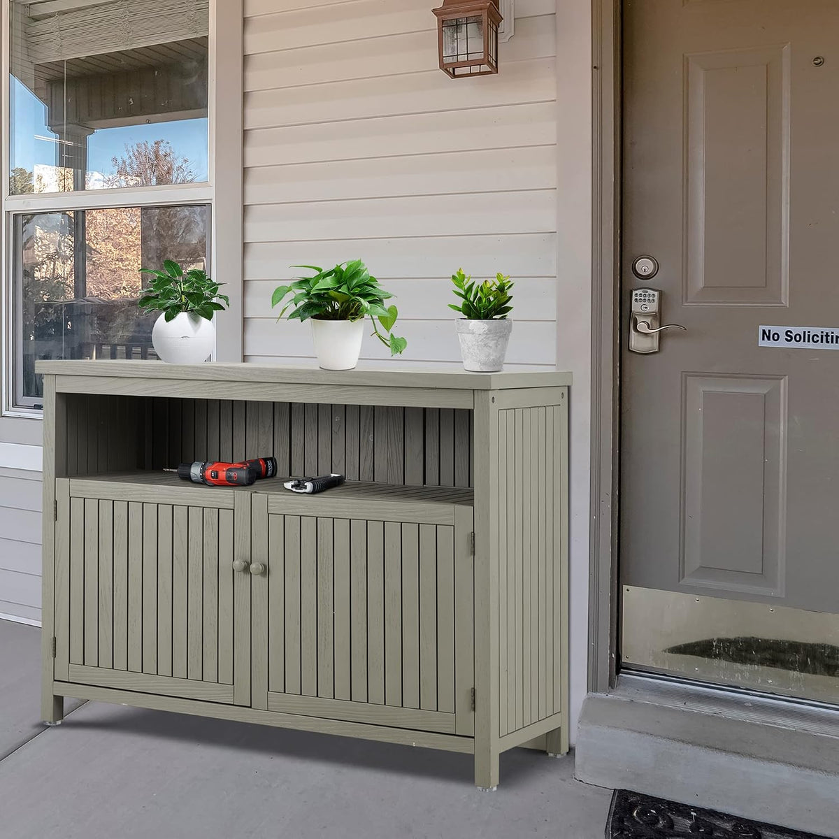 ahb outdoor console sideboards buffet cabinet(grey), side view