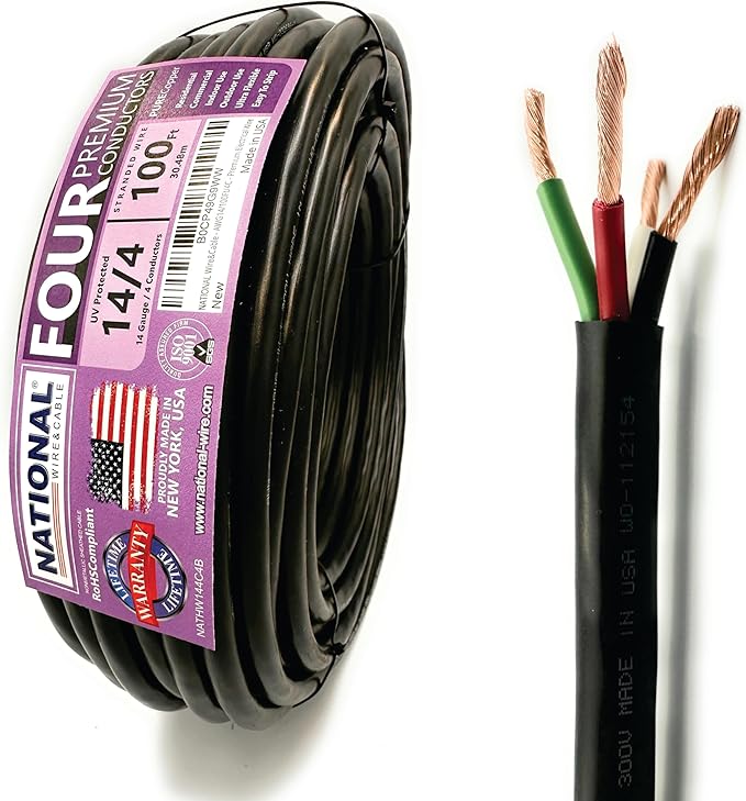 NATIONAL Wire & Cable – 14 AWG 4-Conductor Premium Copper Wire, 100 ft by NATIONALWireCable