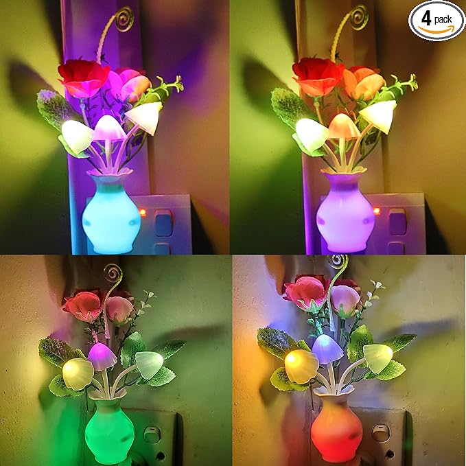 AUSAYE 4 Pack Plug in LED Night Light Sensor Light Rose Flower Decor, Energy by AUSAYE