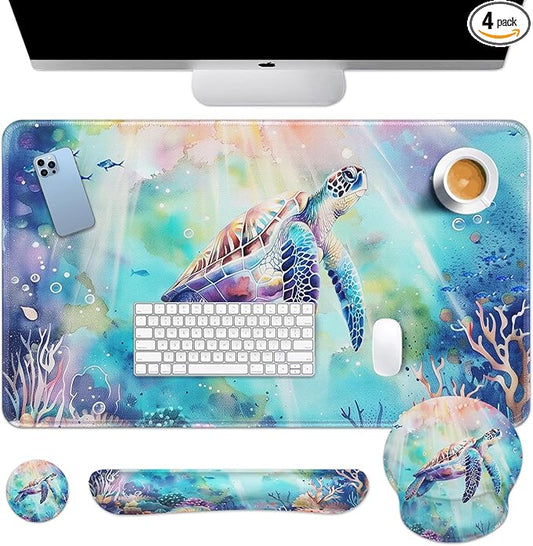 Britimes Sea Turtle Cute Ocean Keyboard Mouse Pad Set 4in1 Large by Britimes