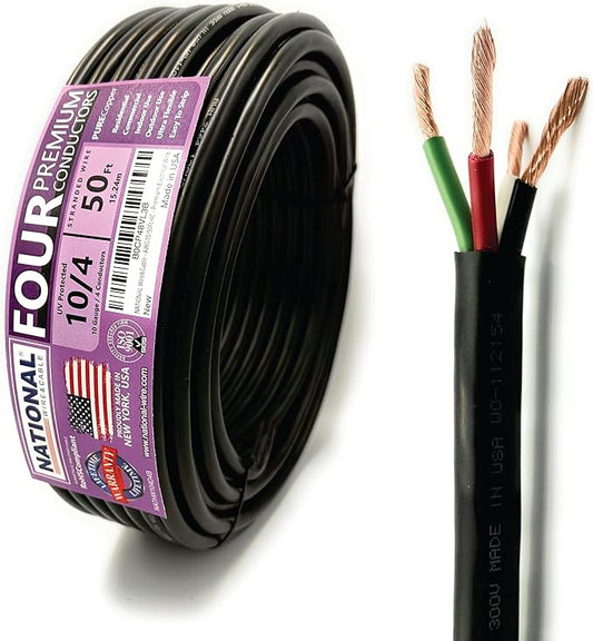 NATIONAL Wire & Cable – 10 AWG 4-Conductor Premium Copper Wire, 50 ft, Stranded by NATIONALWireCable