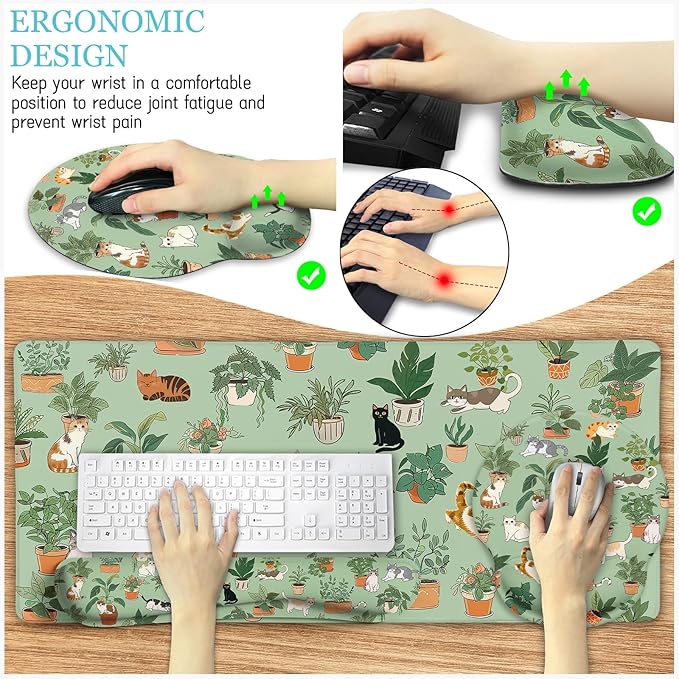 LIMKRIAN Cat Mouse Pad XXL Desk Mat Set, Large Gaming Mousepad Wrist Support - Image 5