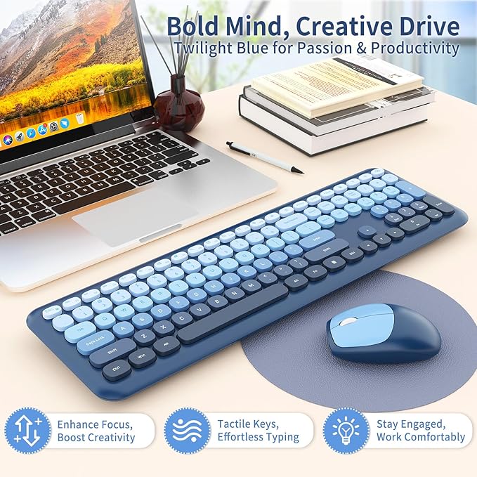 HotFox Wireless Keyboard and Mouse Combo, Full-Size Retro Typewriter Keyboard - Image 2