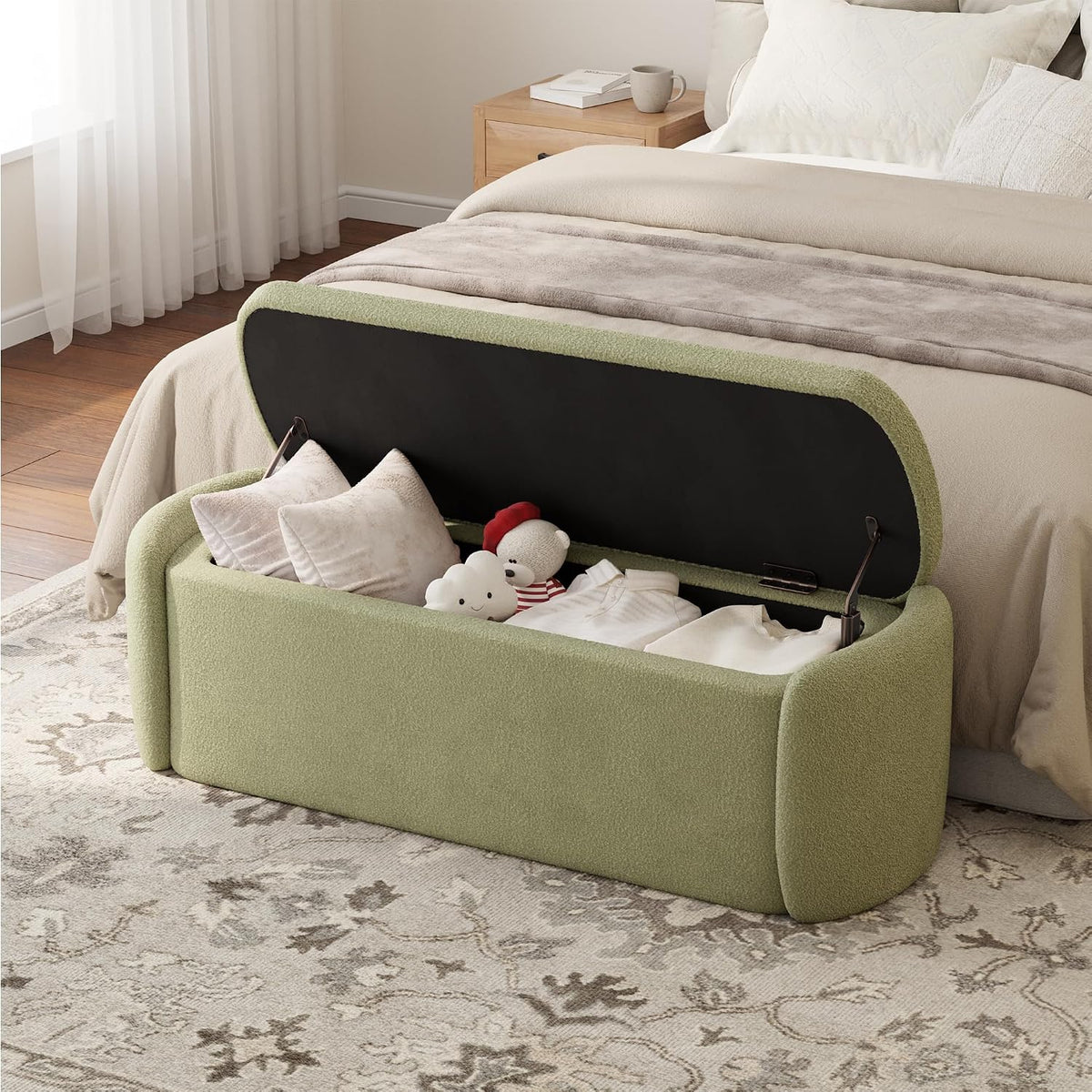vknow storage bench, upholstered storage ottoman bench, light, main product view