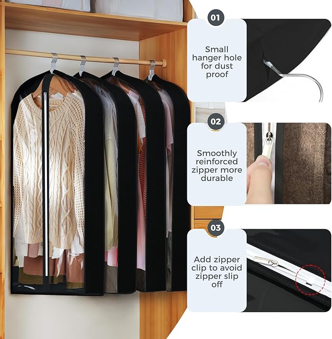 6 Pcs 60" Garment Bags for Hanging Clothes, Garment Bags Shoulder Covers - Image 4