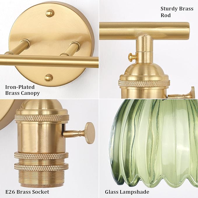 Shenmoyl Bathroom Light Fixtures, 2-Light Brass Vanity Wall Light Over Mirror - Image 7