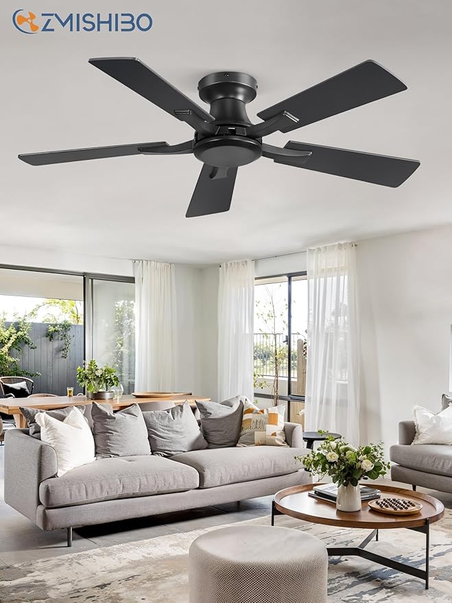 ZMISHIBO 42 Inch Ceiling Fan No Light, Flush Mount Low Profile, Modern Black - Image 6