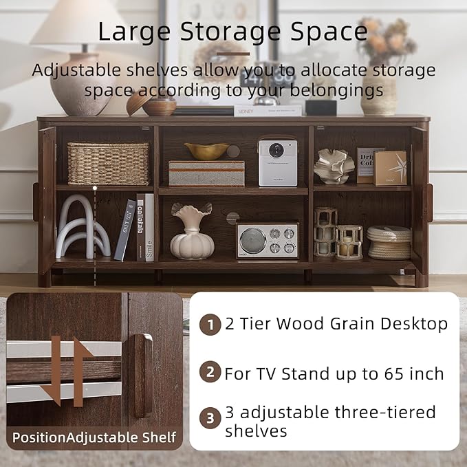 Joaxswe Farmhouse 55" Entertainment Center, Dark Walnut Tv Stand - Image 8