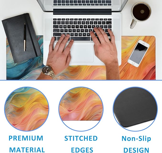 EOBKLAX Abstract Marble Desk Mat, Large Gaming Mouse Pad, Non-Slip Rubber Base - Image 3