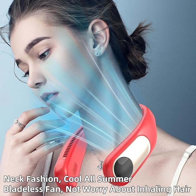 Portable Neck Fan, Personal Wearable Bladeless Fan, LED Display, 6000mAh USB - Image 6