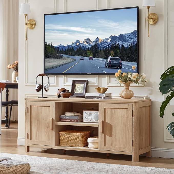 Joaxswe Farmhouse 55" Entertainment Center, Natural Oak Tv Stand - Image 5
