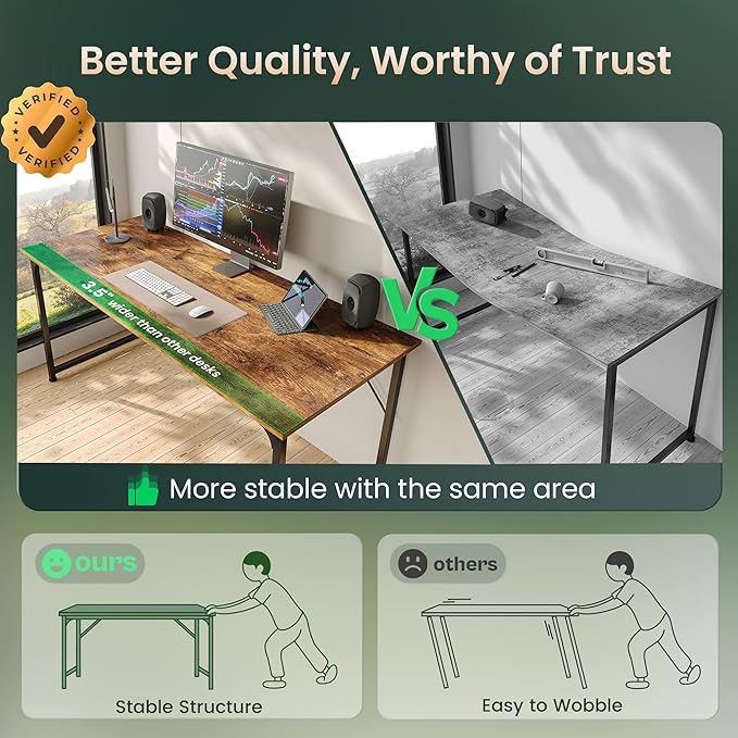 Huuger Computer Desk, 55 Inch Home Office Desk, Gaming Writing Work from Home - Image 4