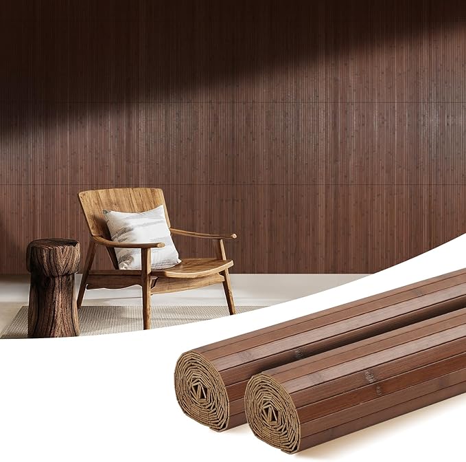 OUZUGIE 2 Pack 96x24 Inch Natural Bamboo Wall Panel – Coffee Pole Wrap Paneling by OUZUGIE