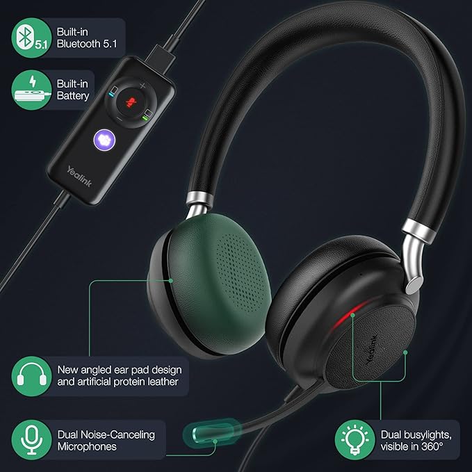 Yealink UH38 Bluetooth USB Wired Headset, Work Headset - Image 2
