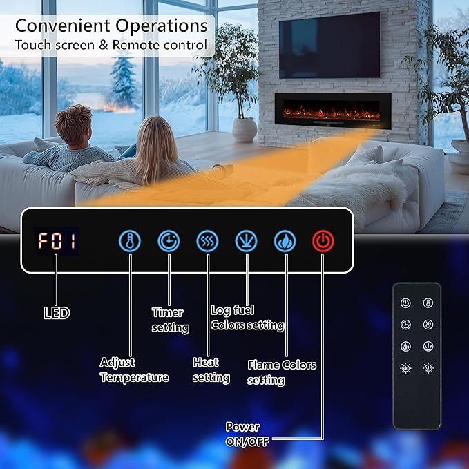 84 inches Electric Fireplace, Recessed & Wall Mounted Fireplace Heater 13 * 13 - Image 3