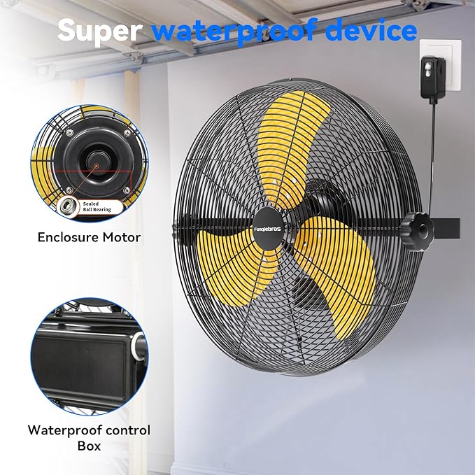 2600 CFM 14 inch Outdoor High Velocity Wall Mounted Fan, 3-Speed Metal Fans - Image 4