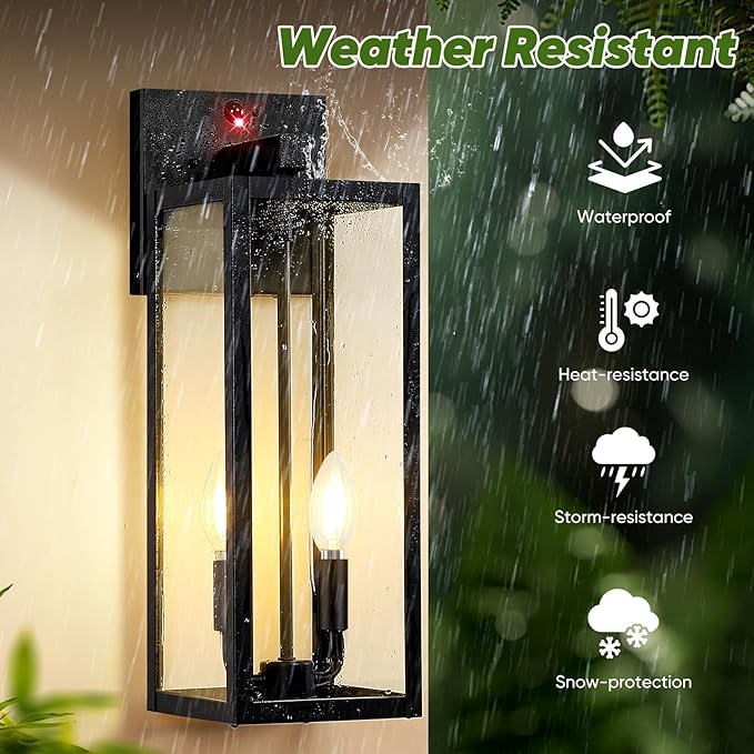 2-Pack Upgraded Motion Sensor Outdoor Wall Lights, 18” Large Dusk to Dawn Porch - Image 4