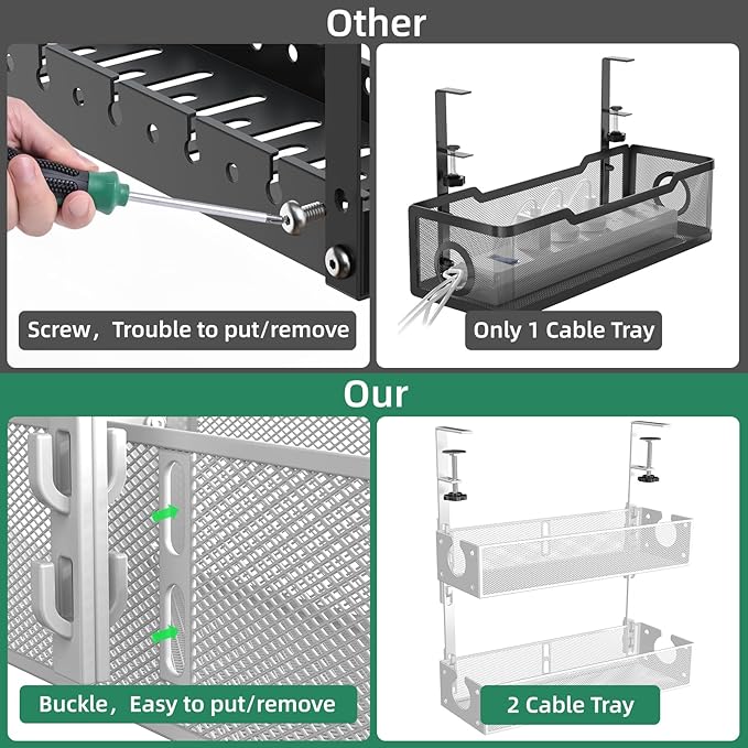 Multi-Model Under Desk Cable Management 2 Pack Metal Under Desk Wire Management - Image 4