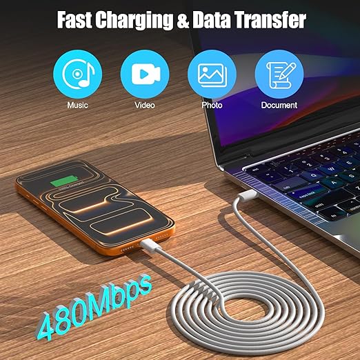 Dual Port USB A/C Charger for iPhone 17 16 Pro 10FT Woven USB C Fast Cable - Image 6