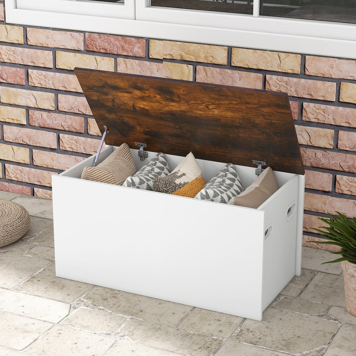 giantex flip-top storage chest, lift top storage bench, front angle view
